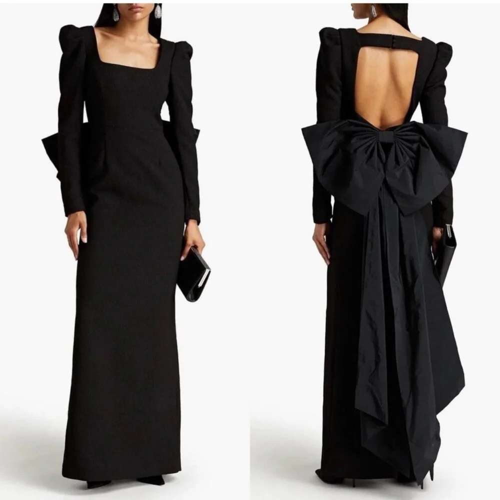 Rebecca Vallance  Monique Open Back Tie Detail Maxi Black Gown Size 4 - Picture 3 of 10